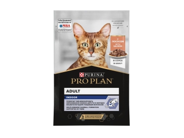 Пауч Purina Pro Plan для взрослых кошек, живущих дома, кусочки в соусе с лососем, 85 г