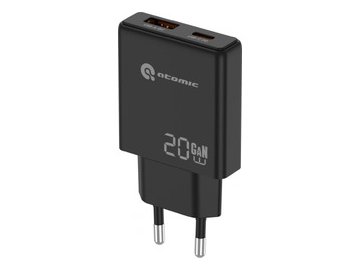 Зарядное устройство Atomic BLADE G203 GAN 20W 2-порта USB (A+C), цвет черный | 10.205