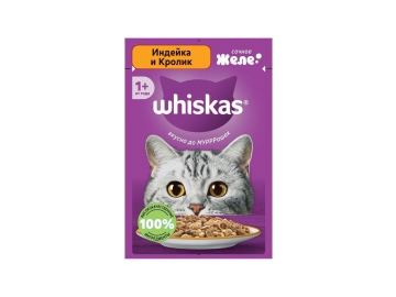 Пауч Whiskas для взрослых кошек, желе с индейкой и кроликом, 75 г в Полоцке Зообазар