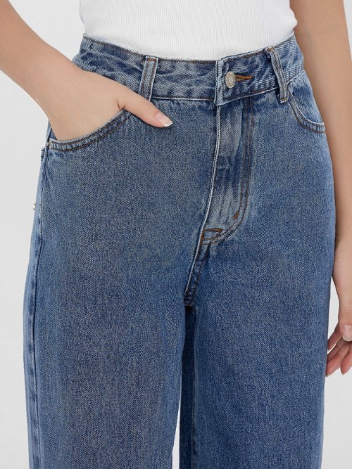 Джинсы женские Wide leg fit синие с высокой посадкой, фото 6 из 16