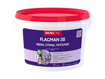 Краска FLAGMAN 38 обои, стены, потолок (ВД-АК-2038) белая матовая  3л (4 кг)