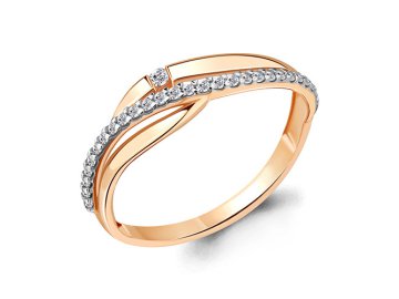 Кольцо декоративное Aquamarine, красное золото 585 проба, вставка фианит