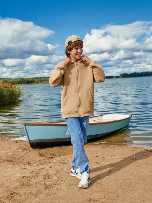 Толстовка для мальчиков бежевая на молнии, фото 8 из 8