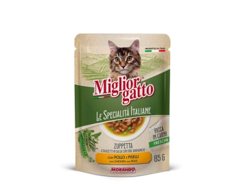 Суп Miglior gatto Le Specialità Italiane для кошек полоски в соусе с курицей и горохом, 85 г