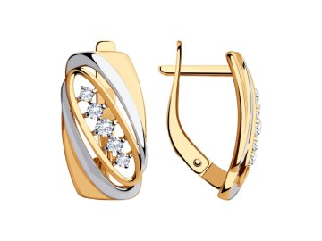 Серьги с английским замком SOKOLOV, красное золото 585 проба, вставка фианит