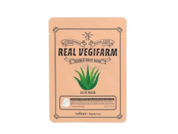 Тканевая маска для лица FORTHESKIN SUPER FOOD REAL VEGIFARM DOUBLE SHOT MASK-ALOE с экстрактом алоэ вера Мила