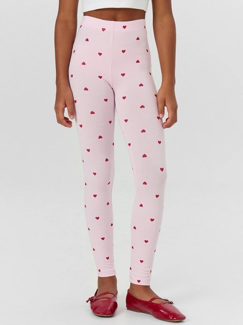Легинсы для девочек розовые с принтом "сердечки", фото 1 из 5