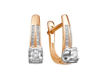 Серьги с английским замком Diamond Union, красное золото 585 проба, вставка бриллиант