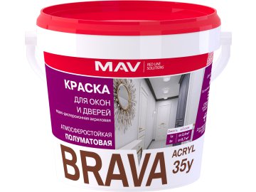 Краска BRAVA ACRYL 35у для окон и дверей (ВД-АК-1035у) белая полуматовая 1л (1,1кг)