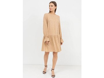 Свободное текстильное платье с длинными рукавами бежевого цвета в мелкий горошек Марк Формель