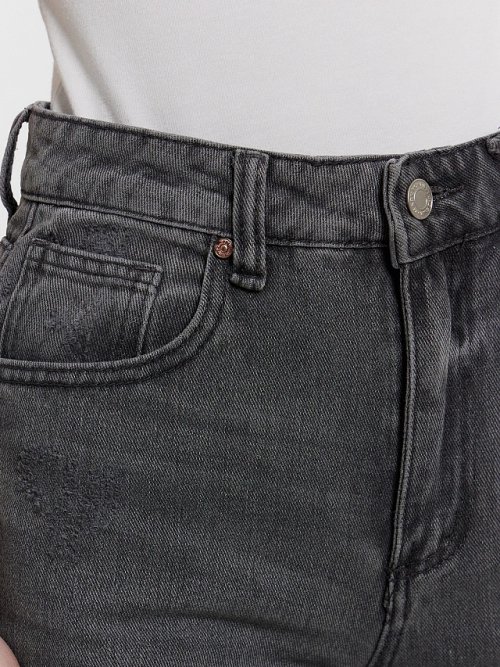 Джинсы женские прямые серые с рваными деталями, фото 5 из 28