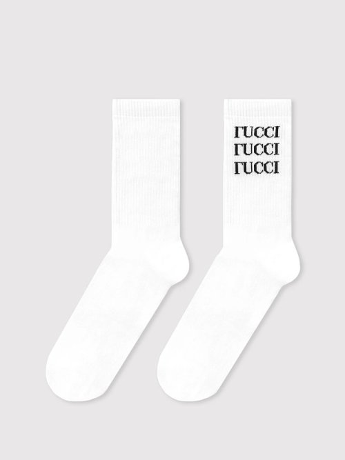 Носки мужские белые с рисунком в виде надписи "ГUCCI", фото 3 из 16