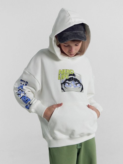 Худи для мальчиков белое с надписью "Nerd life", фото 5 из 8
