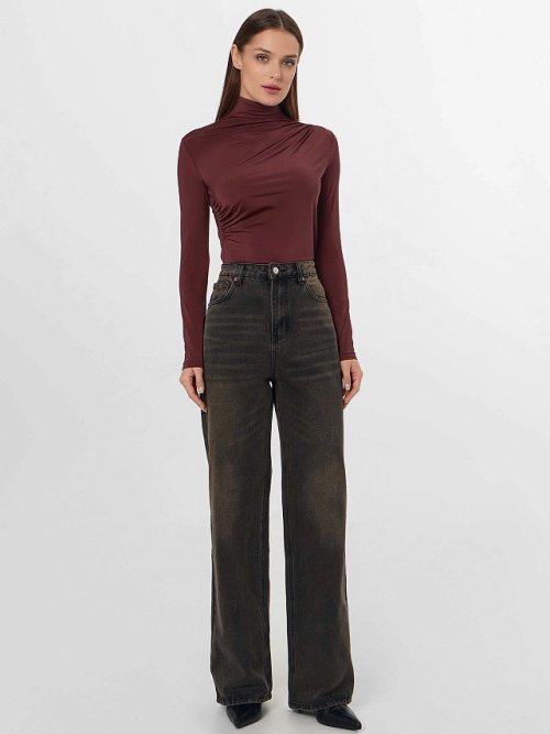 Джинсы женские Wide leg fit коричневые, фото 4 из 24