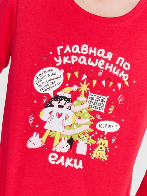 Пижама для девочек красная с принтом, фото 5 из 24