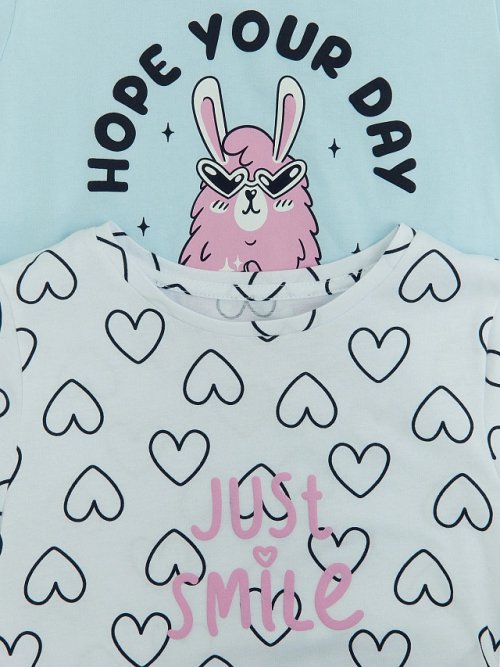 Футболка для девочек мультипак (2 шт.) в голубом цвете с сердечками, фото 8 из 8