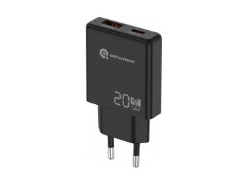 Сетевое з/у atomic blade g203 gan 20w 2 порта usb (кабель 1 м, черный) Электросила