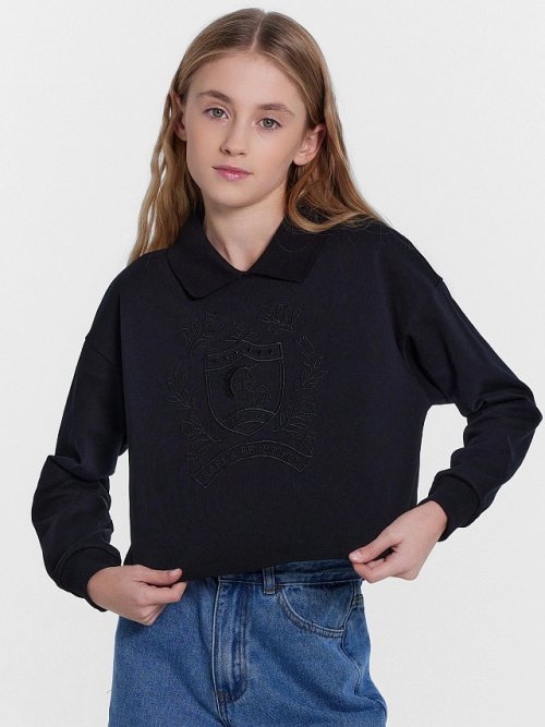 Джемпер для девочек черный с вышивкой, фото 2 из 4