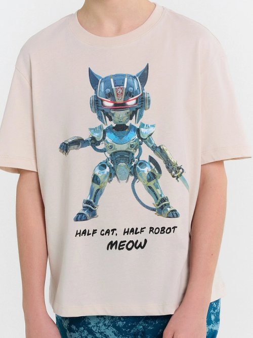 Пижама для мальчиков с принтом "Half cat half robot Meow", фото 6 из 7