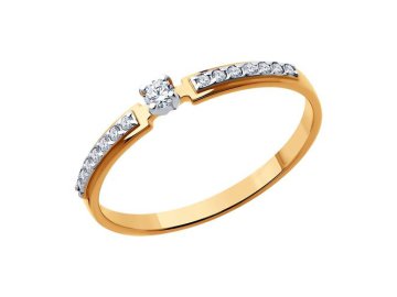 Кольцо помолвочное Diamant, красное золото 585 проба, вставка фианит