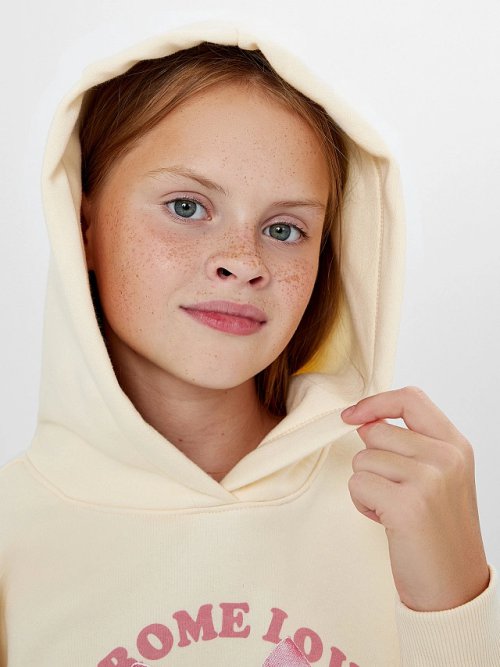 Худи для девочек бежевое с надписью "Chrome love", фото 4 из 8