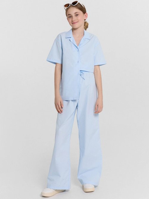 Брюки для девочек голубые в полоску, фото 1 из 4