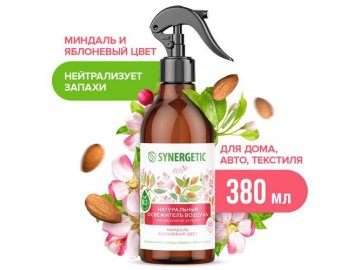 Освежитель воздуха натуральный SYNERGETIC Миндаль и яблоневый цвет, 380 мл Мила