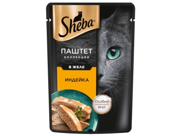 Пауч Sheba для взрослых кошек, с индейкой, Нежный паштет в желе, 75 г Зообазар