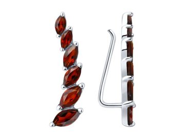 Серьги каффы SOKOLOV, серебро 925 проба, вставка гранат