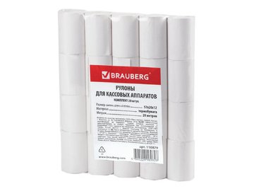 Чековая лента BRAUBERG 110879  57мм(диаметр 37мм, длина 20м, втулка 12мм), 20 шт.