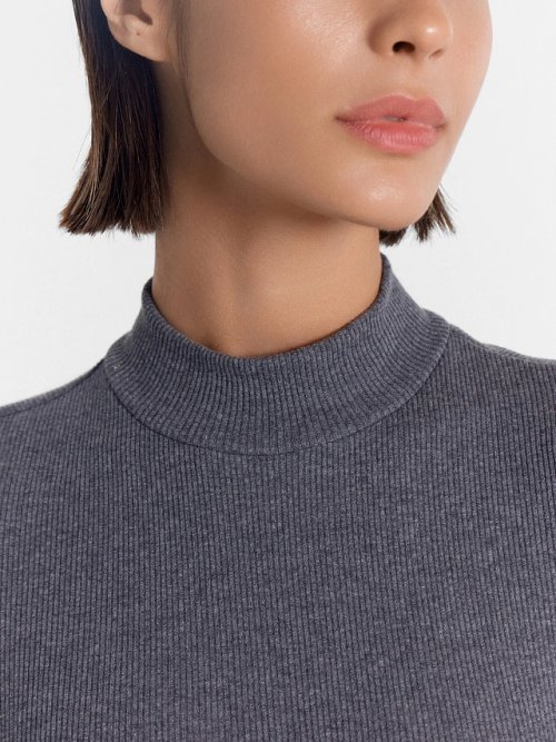 Облегающее платье миди в рубчик темно-серого цвета, фото 5 из 5