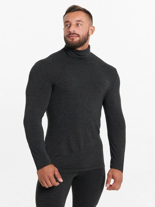 Джемпер "Термо" из бамбука и шерсти с воротником-стойкой в оттенке "антрацит", фото 7 из 27