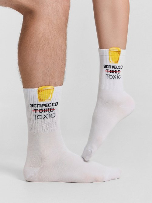 Носки унисекс белые с надписью "Эспрессо Toxic", фото 1 из 3