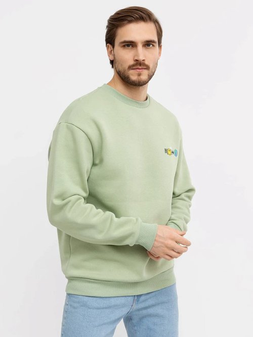 Теплый джемпер в оттенке "полынь" с миниатюрным принтом, фото 2 из 5