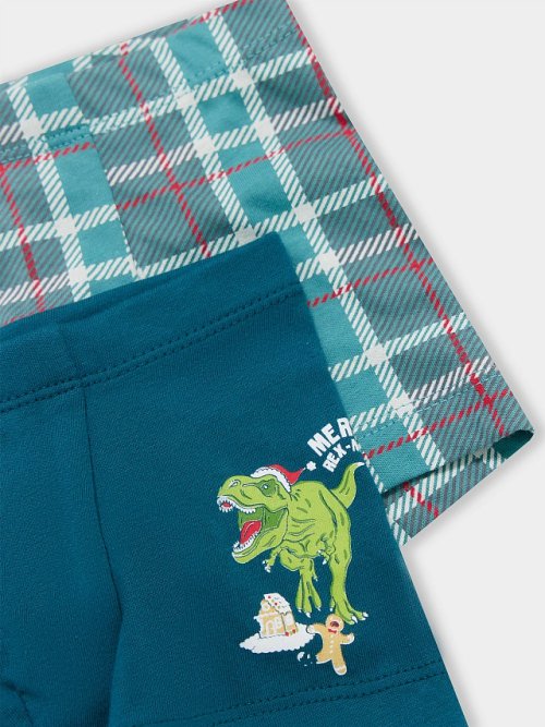 Трусы для мальчиков боксеры мультипак (2 шт.) темно-зеленые в зеленую клетку, фото 3 из 9