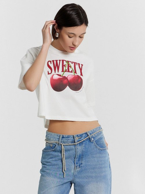 Футболка женская белая с принтом и надписью "sweety", фото 5 из 25