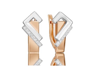 Серьги с английским замком Platina Jewelry, красное золото 585 проба, вставка фианит