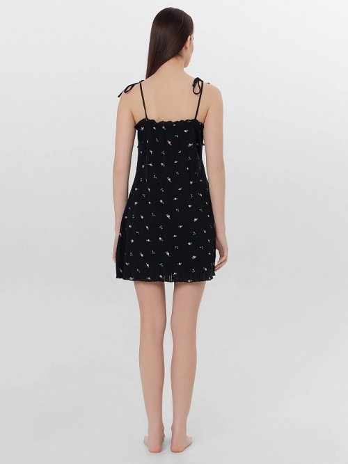 Сорочка ночная женская черная с цветочным принтом, фото 2 из 10