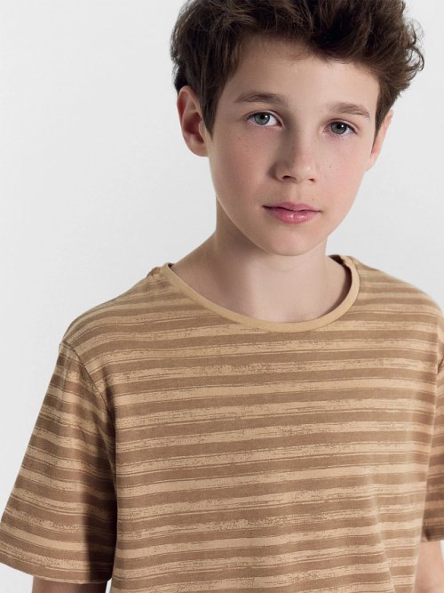 Футболка для мальчиков темно-бежевая в полоску, фото 5 из 5