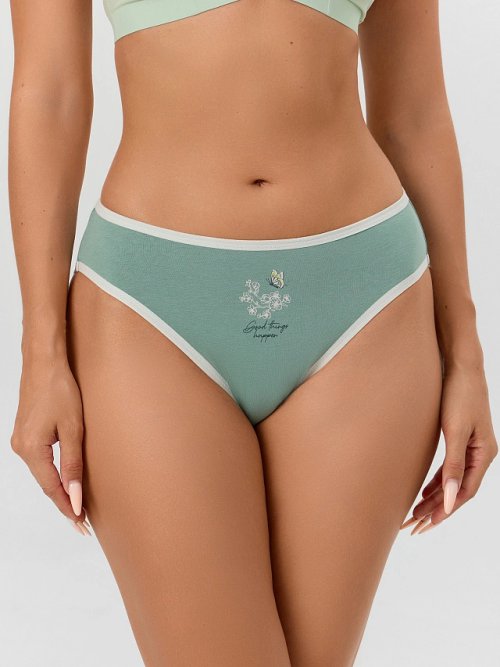 Трусы женские классические в зеленом цвете с печатью, фото 2 из 27