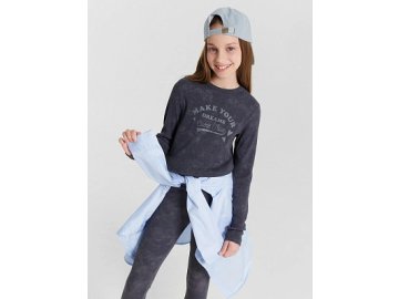 Лонгслив для девочек серый с обработкой эйсид и надписью "make your dream"