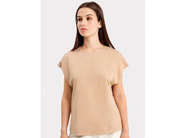 Хлопковая женская футболка-безрукавка в бежевом цвете Марк Формель