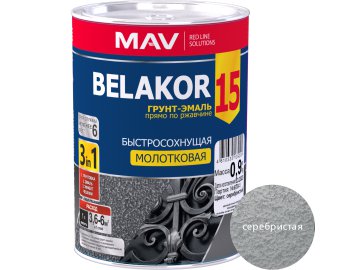 Грунт-эмаль BELAKOR 15 по ржавчине 3 в 1 молотковая серебристая 1,0л/0,9кг