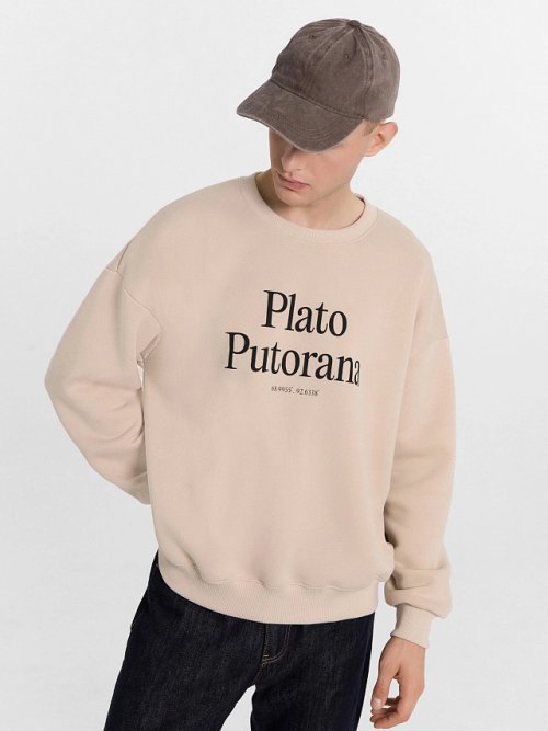 Свитшот мужской бело-бежевый с печатью, фото 1 из 5