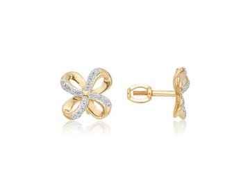 Серьги пусеты TALANT, красное золото 585 проба, вставка фианит