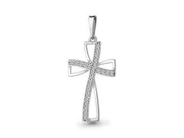 Подвеска крест декоративный Aquamarine, серебро 925 проба, вставка фианит