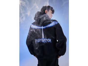 Худи мужское черное с принтом и надписью "Inspiration"