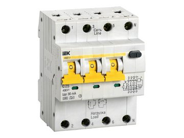 Дифференциальный автомат IEK АВДТ 34 C25 30мА MAD22-6-025-C-30