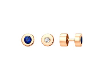 Серьги пусеты LUCKY DIAMOND, красное золото 585 проба, вставка бриллиант
