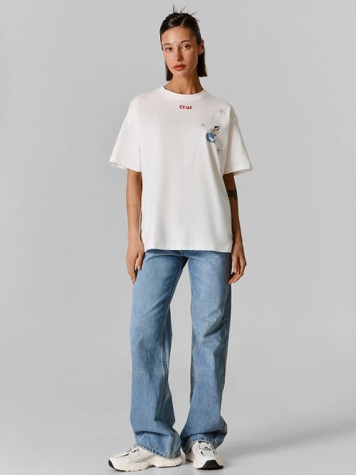 Футболка женская белая с принтом оверсайз из хлопка, фото 2 из 6